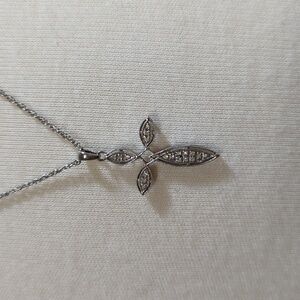 Sterling Silver Cross with Diamonds Pendant and Necklace